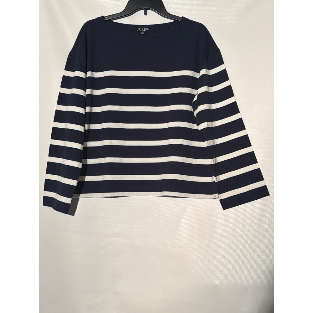 J.Crew Women's Striped Boatneck Long Sleeve Top M Navy White Relaxed Fit